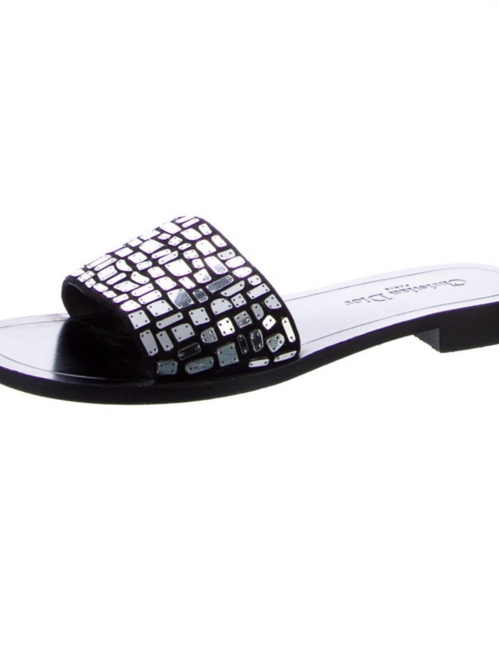 Dior Black Slide Sandal with Silver Stud Embellishments